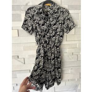 ALICE + OLIVIA Black and White Modern Floral Button Front Lightweight Romper XS